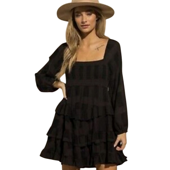 Alter'd State Witchy Whimsigoth Black Tiered  Goring square Neck Dress Sz XS - Picture 1 of 11